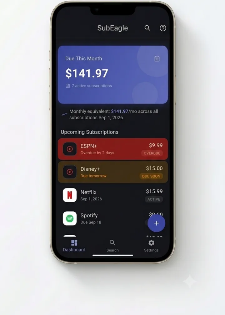 SubEagle dashboard shown in dark mode